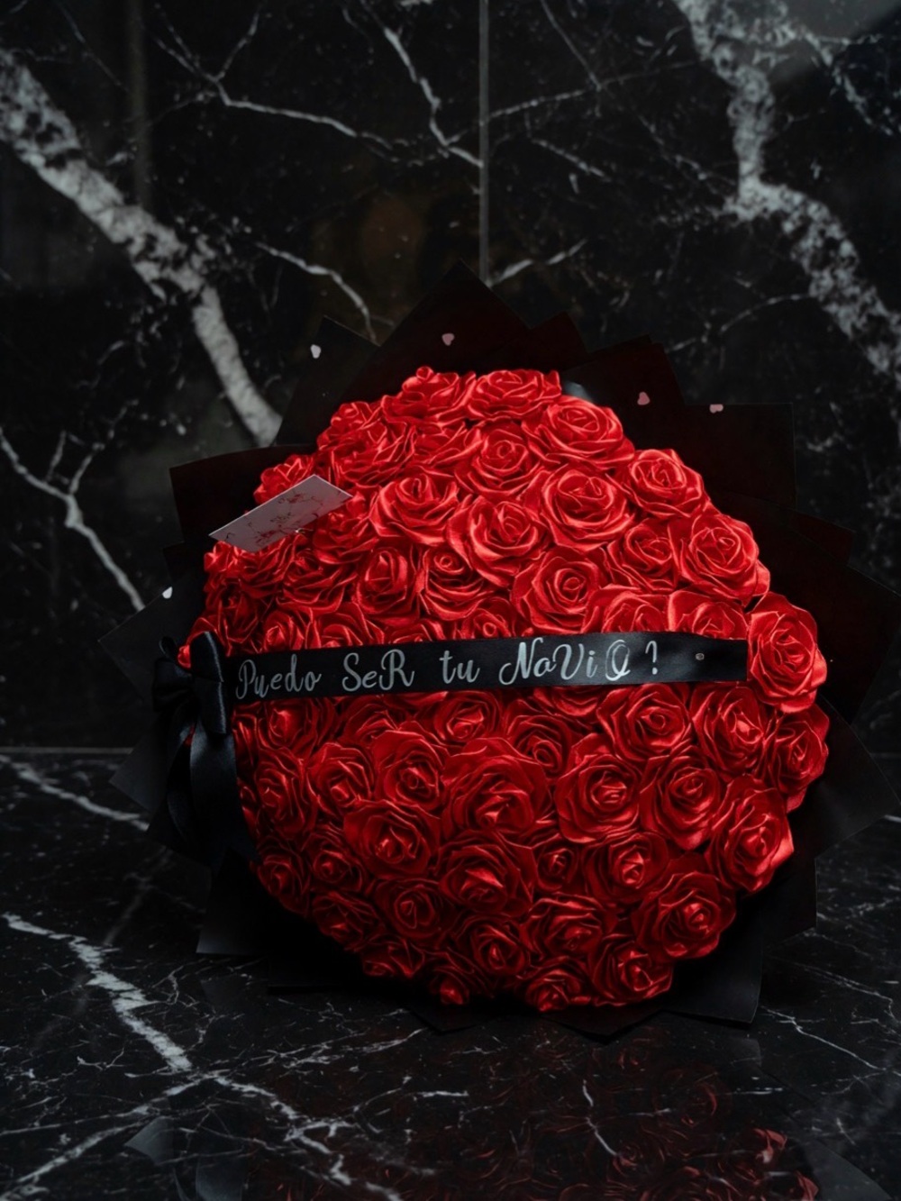 Luxurious Red Rose Bouquet with Black Ribbon Accent